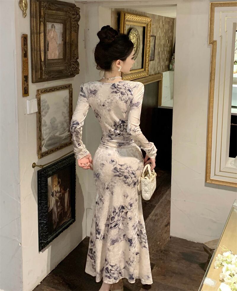 【dress】Vネックプリントワンピース G19641