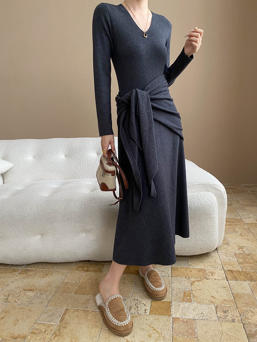 【dress】ショール付きニットワンピース Q7003