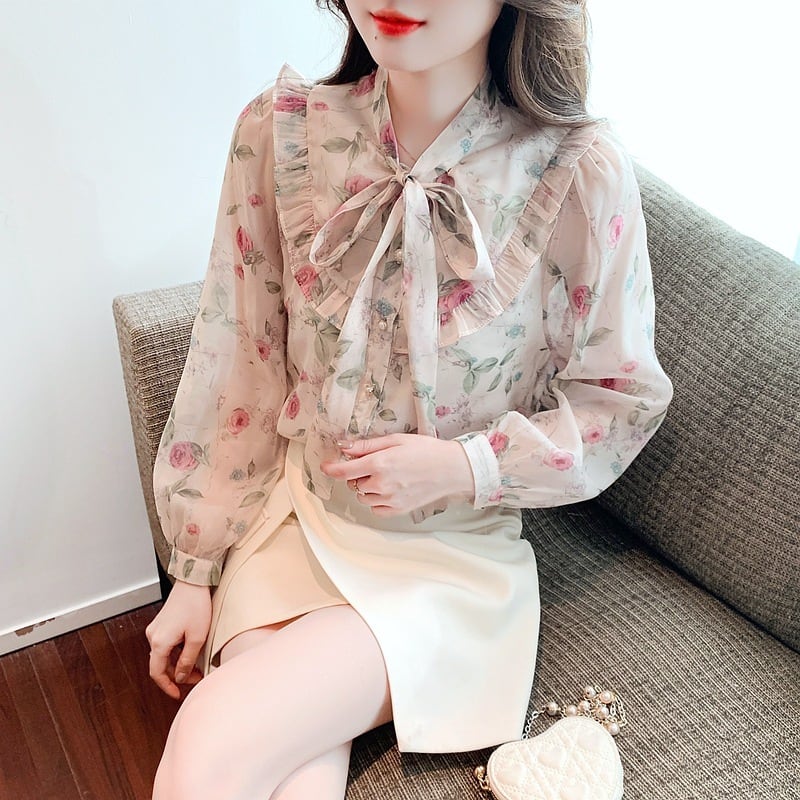 【tops】リボン付きシャツトップス　M25728