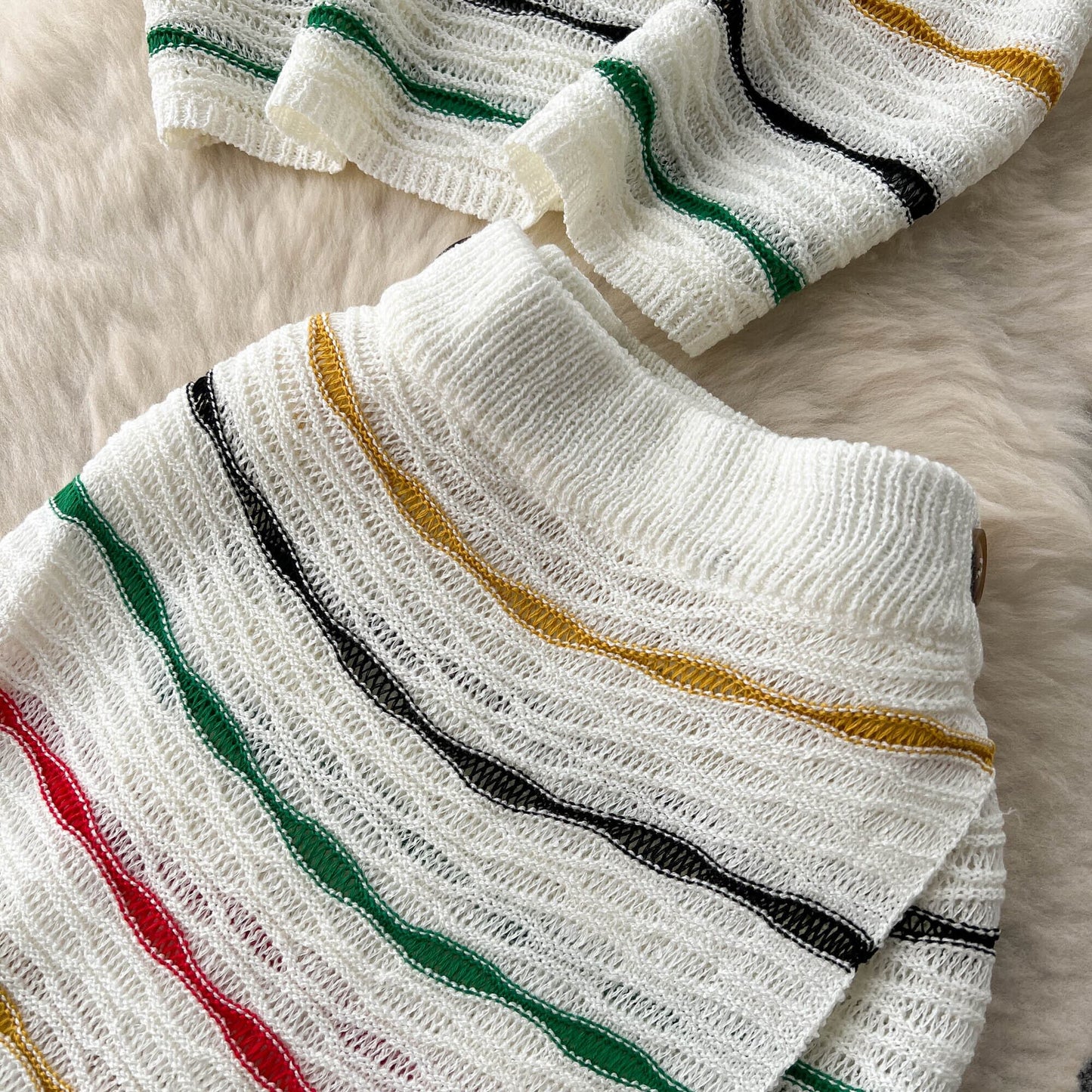 【set】ストライプ柄ニットトップス+スカート２点セットG20661