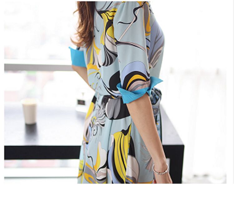 【dress】韓国風気質満点ファッション折り襟不規則 プリントワンピース G0398