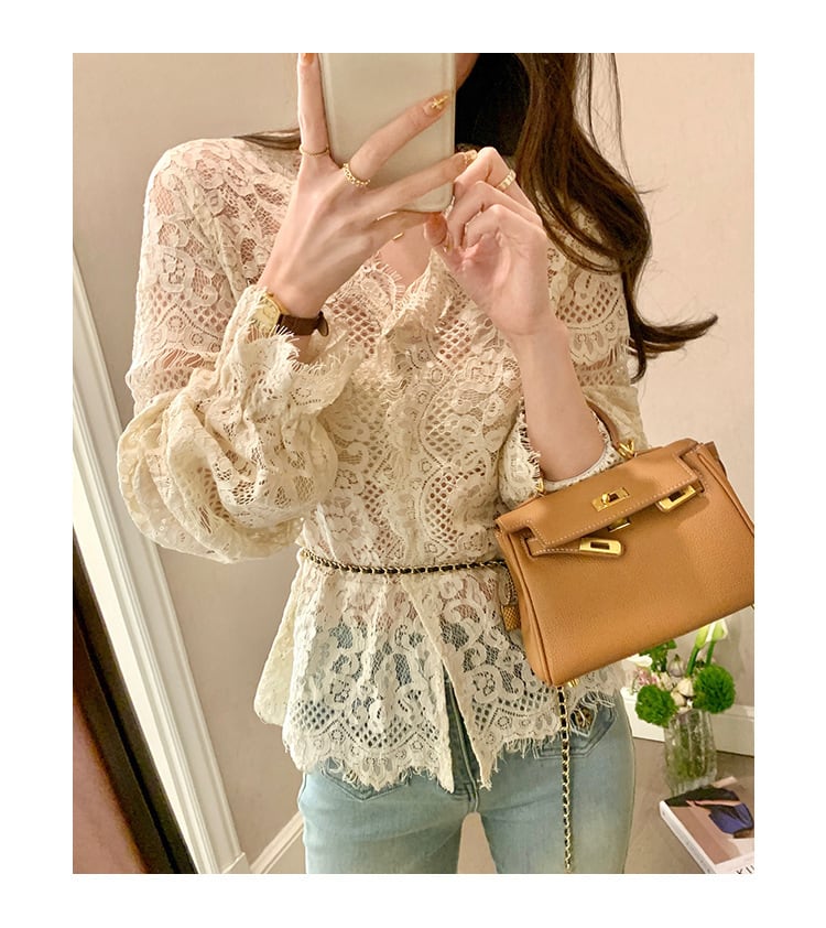 【tops】VネックレースブラウスF7091