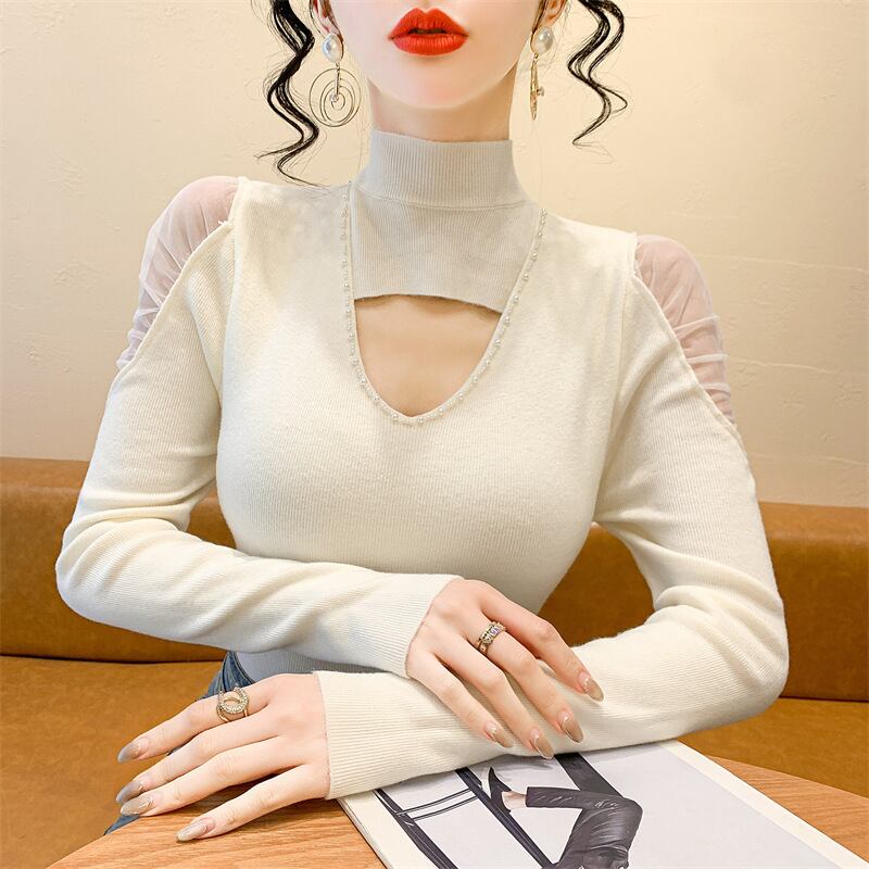 【tops】シースルーショルダーニットトップス　M28082