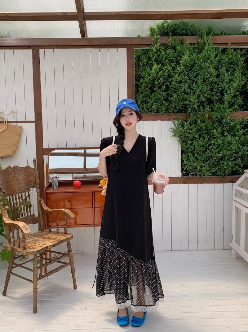 【dress】レース切り替えワンピース　M24958