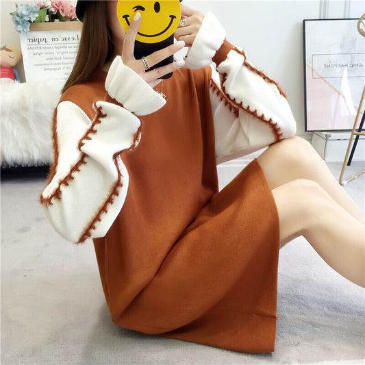 【dress】美人度アップ!気質満点スウィートスカラップスリーブ厚手ニットワンピース G3284