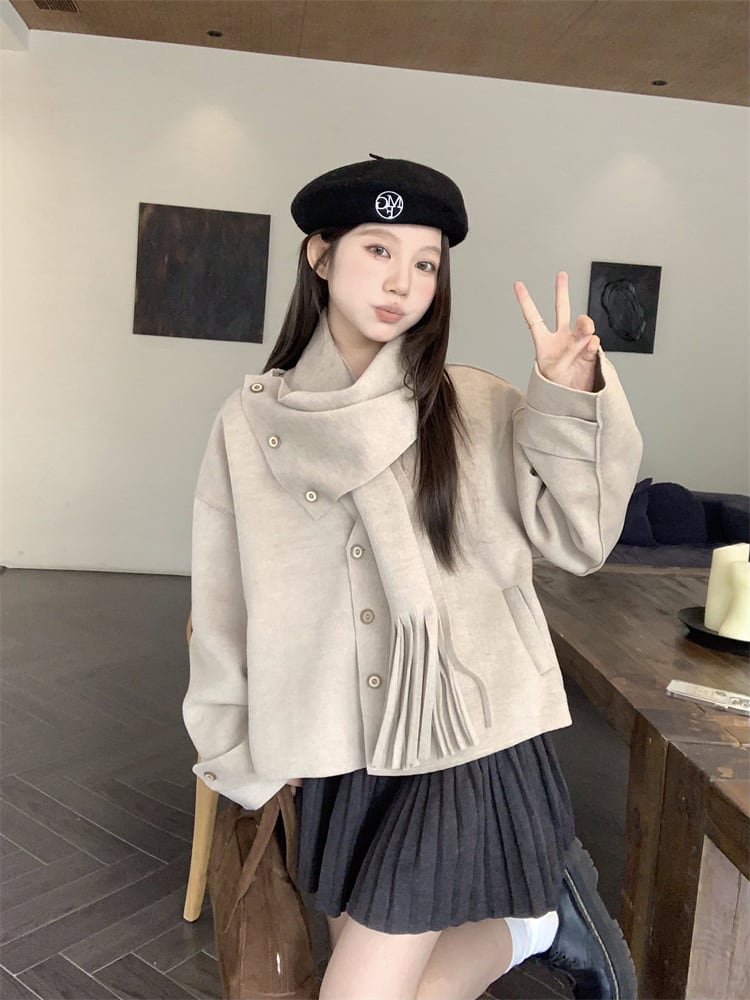 【outer】ショートコートマフラー付き　M27679
