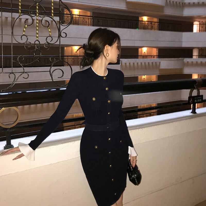 【dress】タイトニットワンピース Q7823