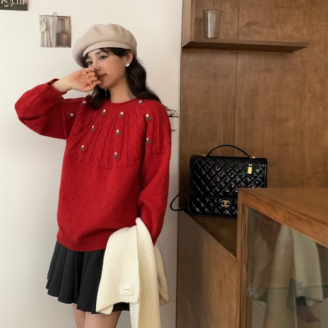 【tops】刺繍ニットセーター　M27837