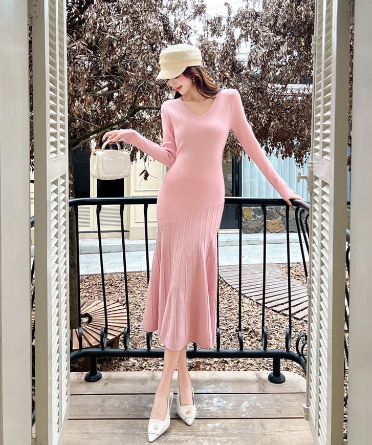 【dress】ニットマーメイドワンピース Q7673