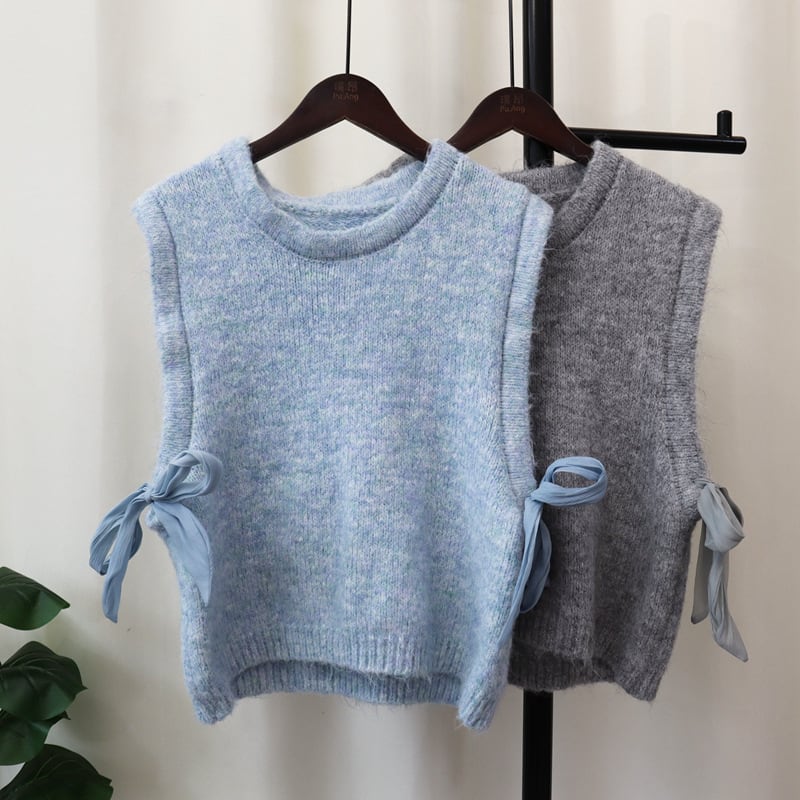 【tops】リボン付きニットベスト　M26019