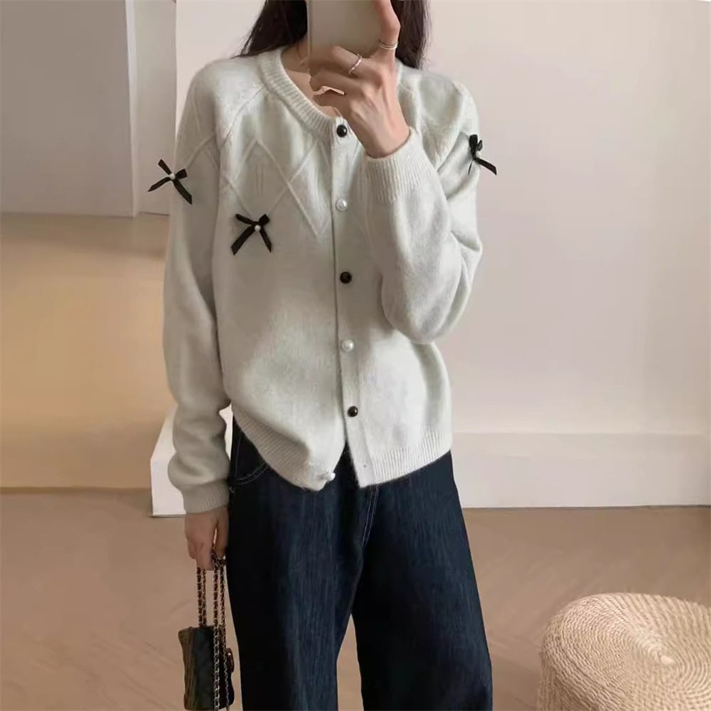 【outer】リボン付きニットカーデ　M25988