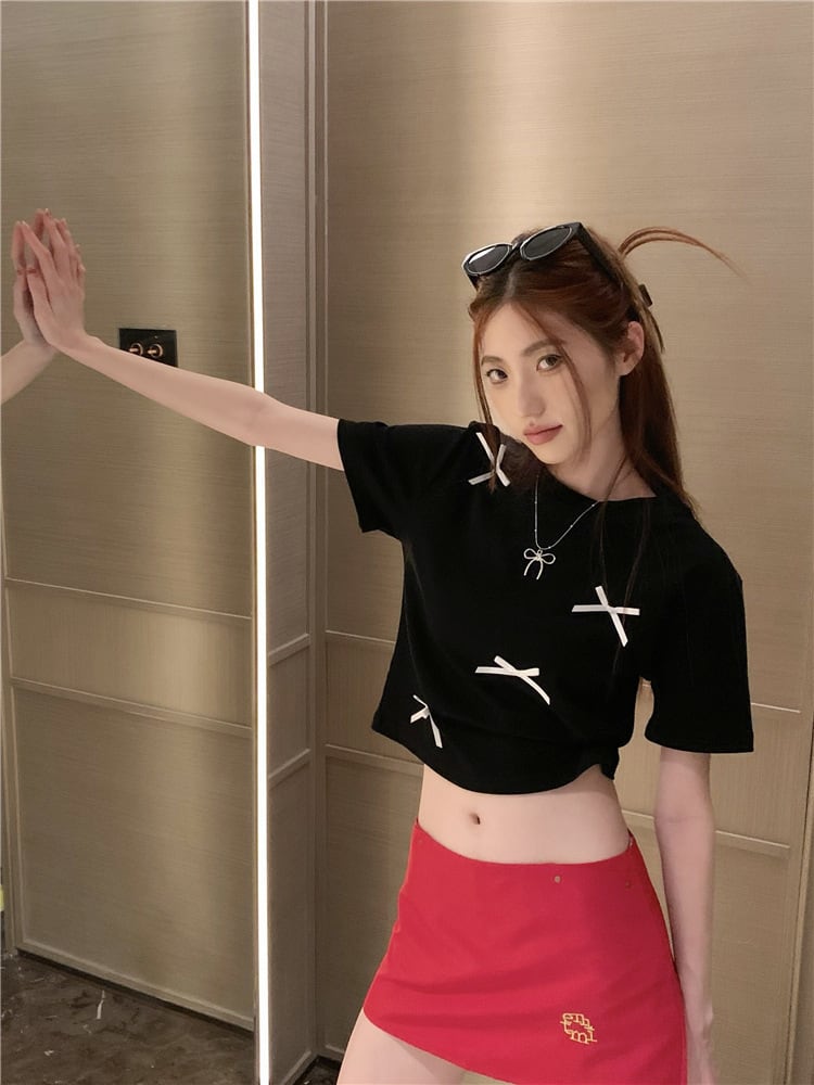 【tops】リボン付きTシャツ　M24440