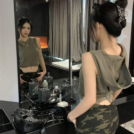 【tops】ノースリーブフード付きTシャツG20379