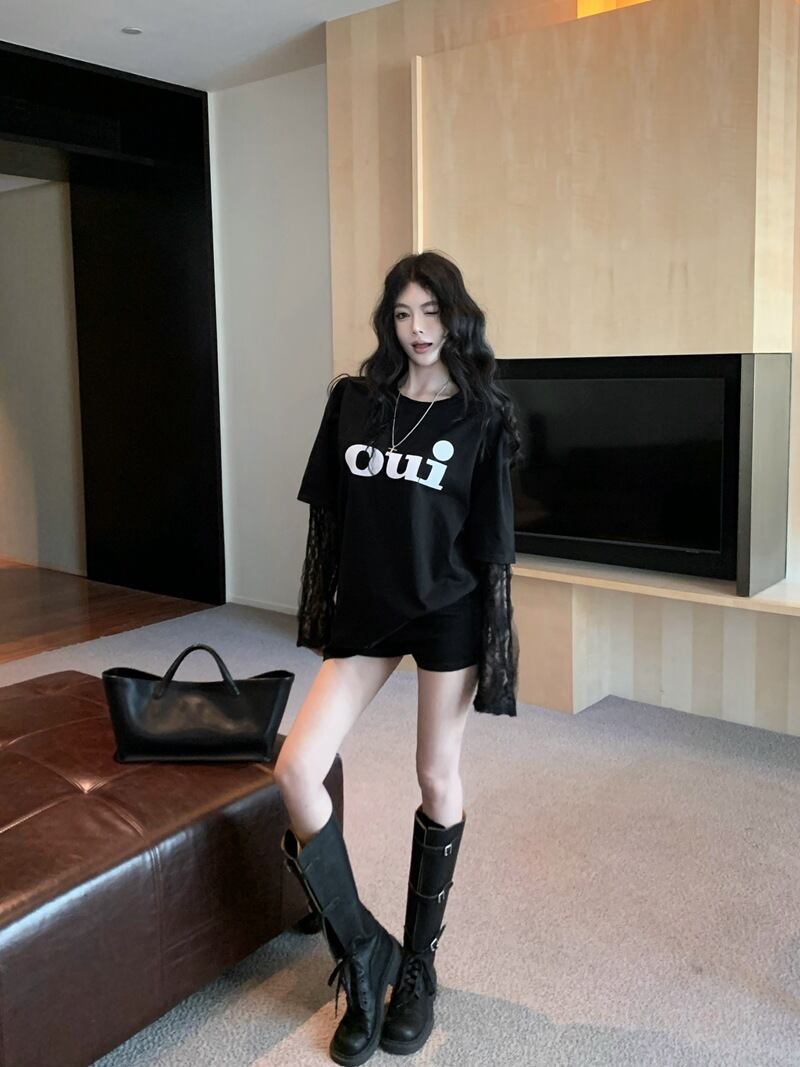 【tops】レース切り替えTシャツ　M28795