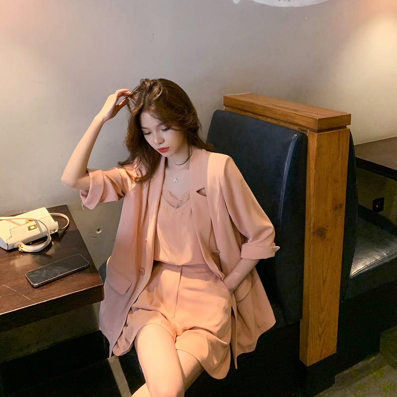 【set】スーツ+キャミソール+ショートパンツセットアップ G0387