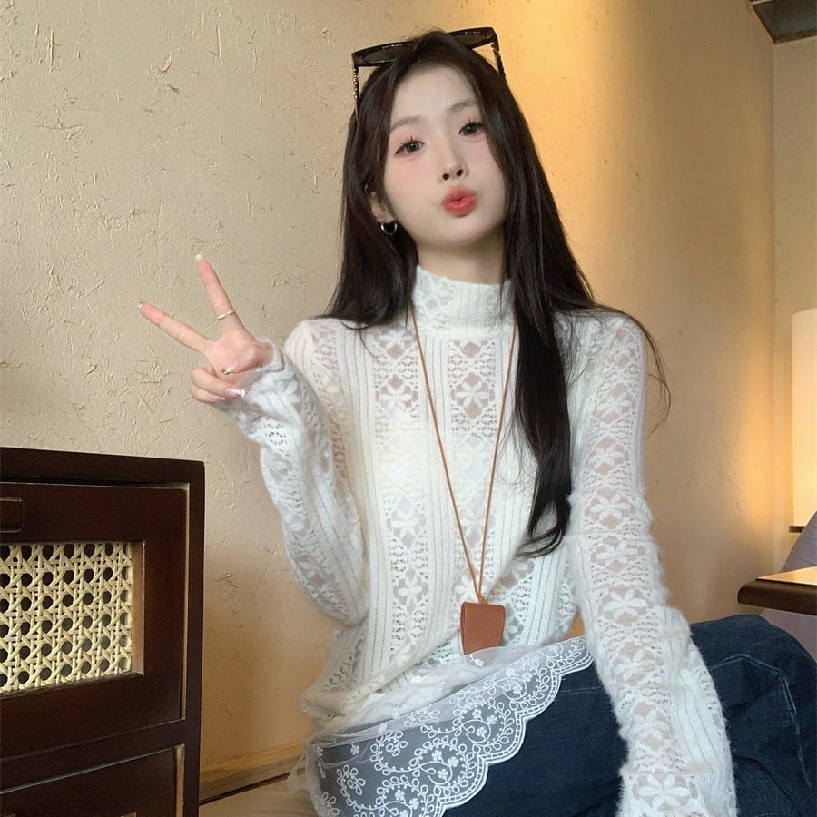 【tops】レース切り替ニットトップス　M27202