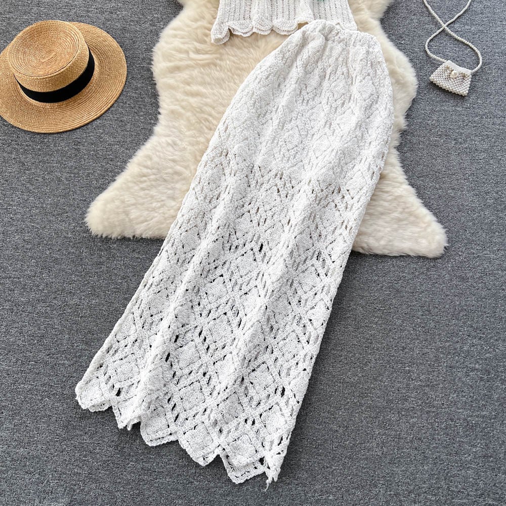 【set】キャミソール+スカート透かし彫り2点セットF7518