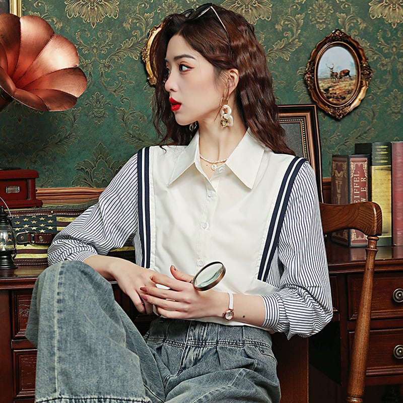 【tops】ストライプ柄長袖ブラウスG20238