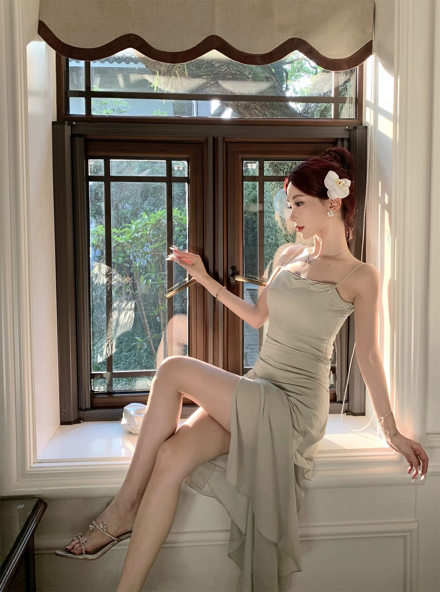 【dress】フリルスリットキャミワンピースG21364