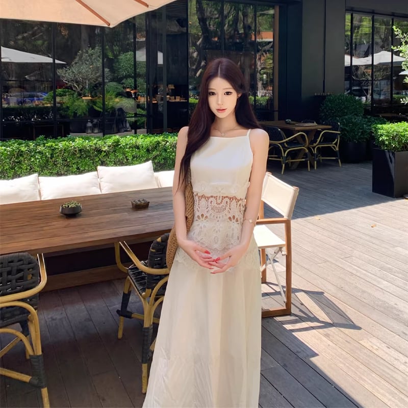 【dress】レースカットワークドッキングキャミワンピース Q8481