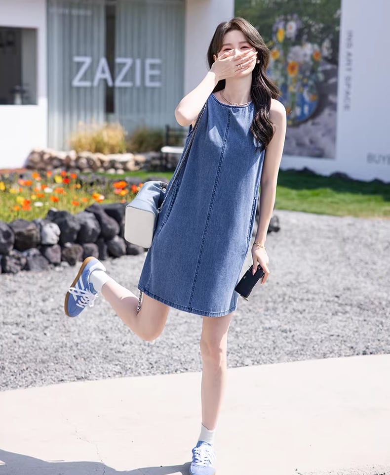 【dress】ノースリーブデニムワンピース Q8420