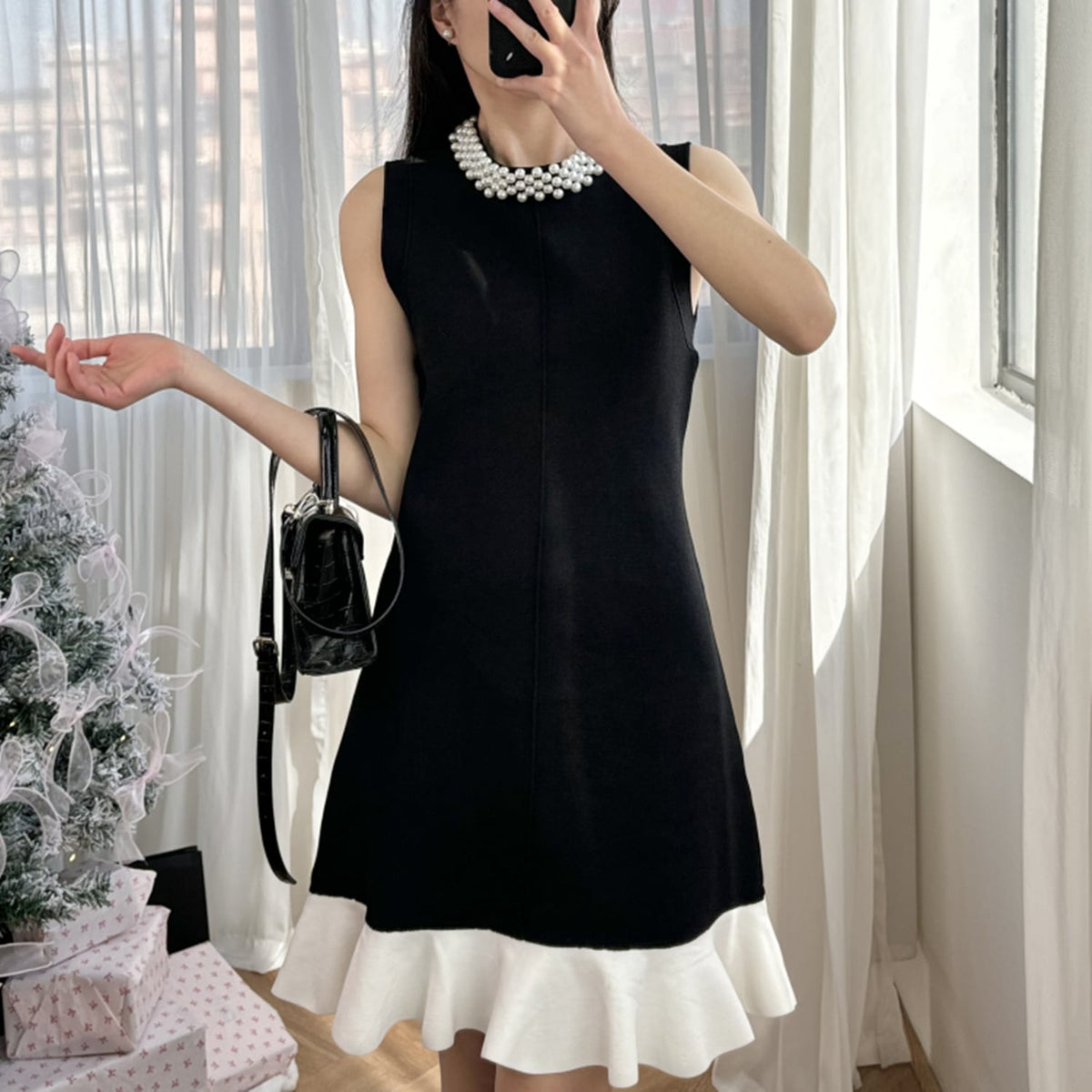 【dress】パールネックドッキングミニワンピース　N3007