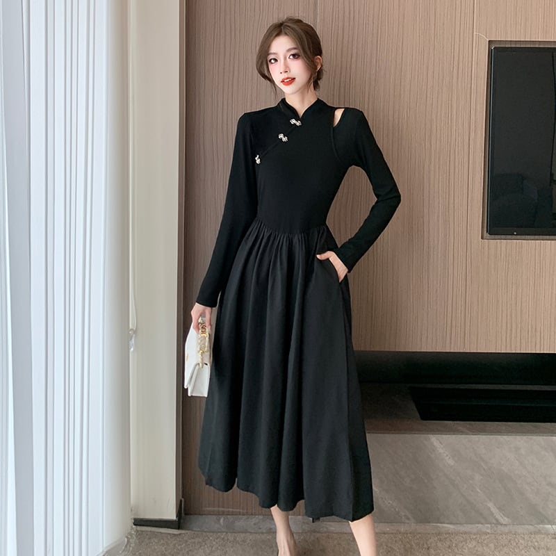 【dress】ニット切り替えワンピース　M25547