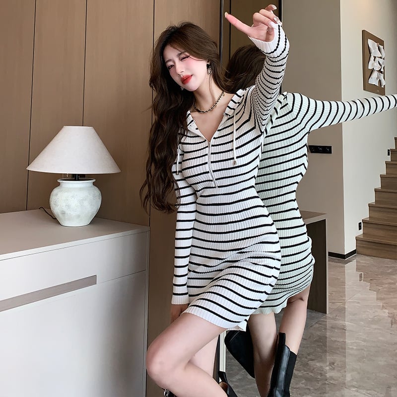 【dress】ボーダー柄ニットワンピース　M25447