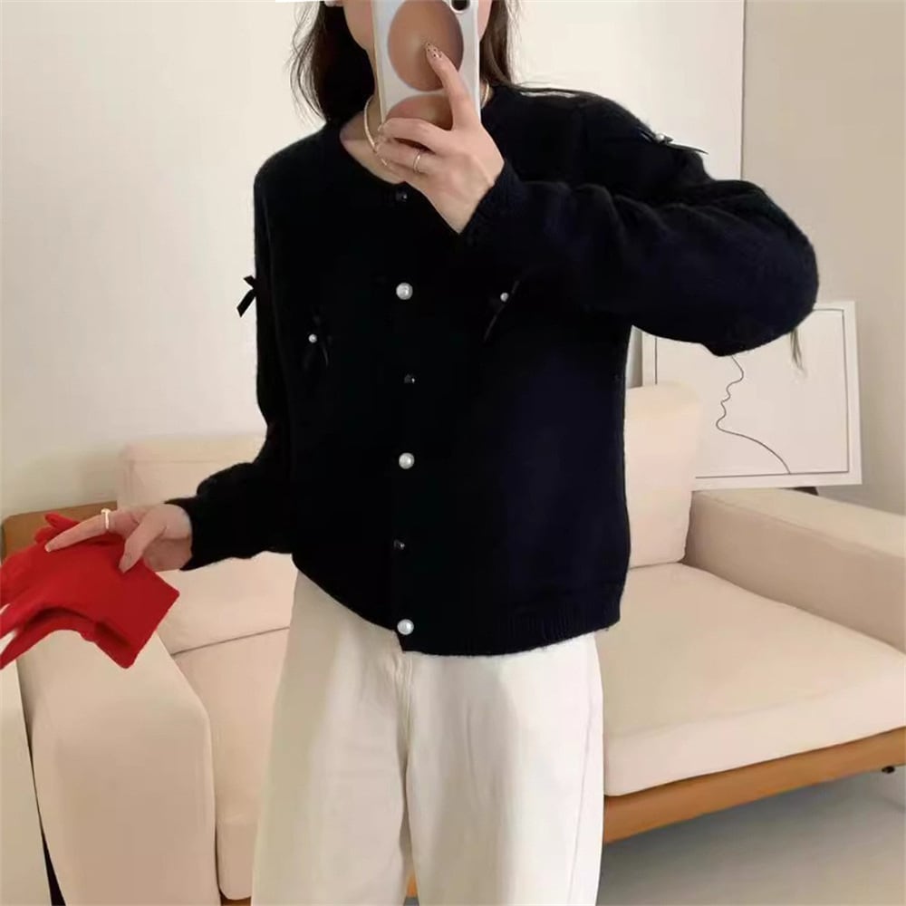 【outer】リボン付きニットカーデ　M25988