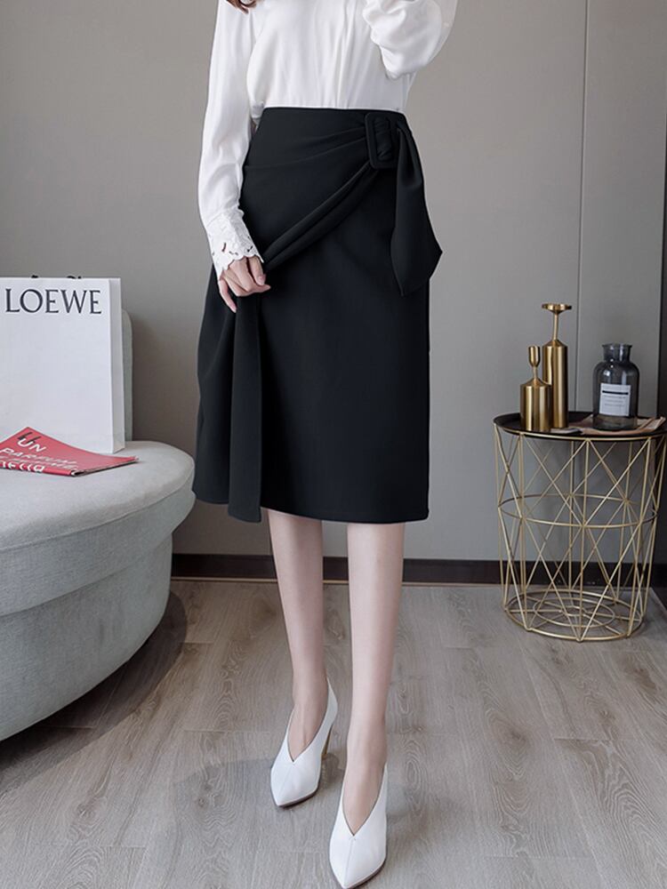 【bottoms】エレガント無地気質満点レディースファッションスリット不規則Aライン