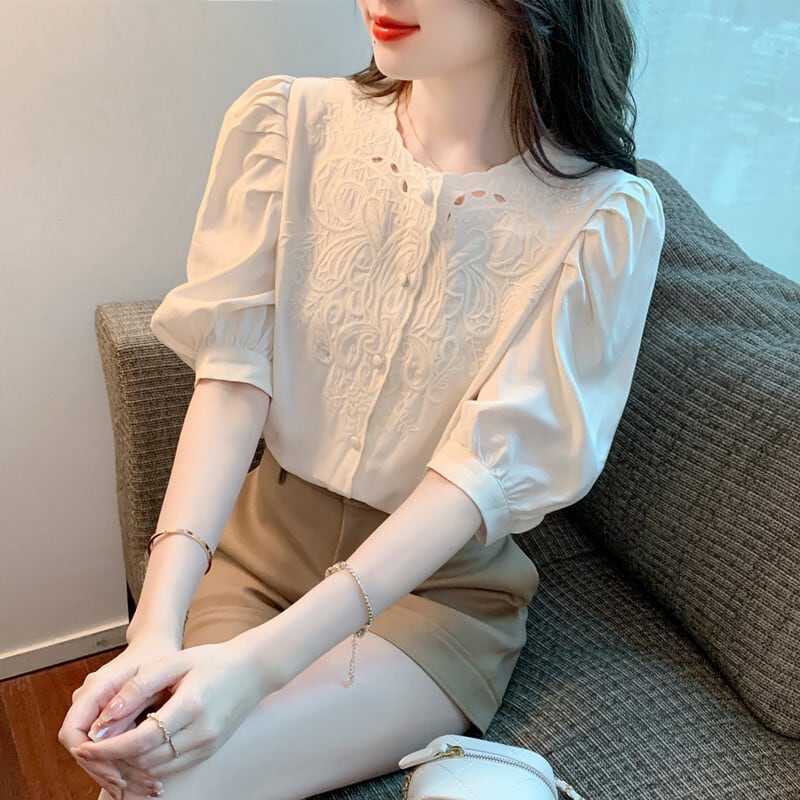 【tops】透かし彫りブラウスF7502