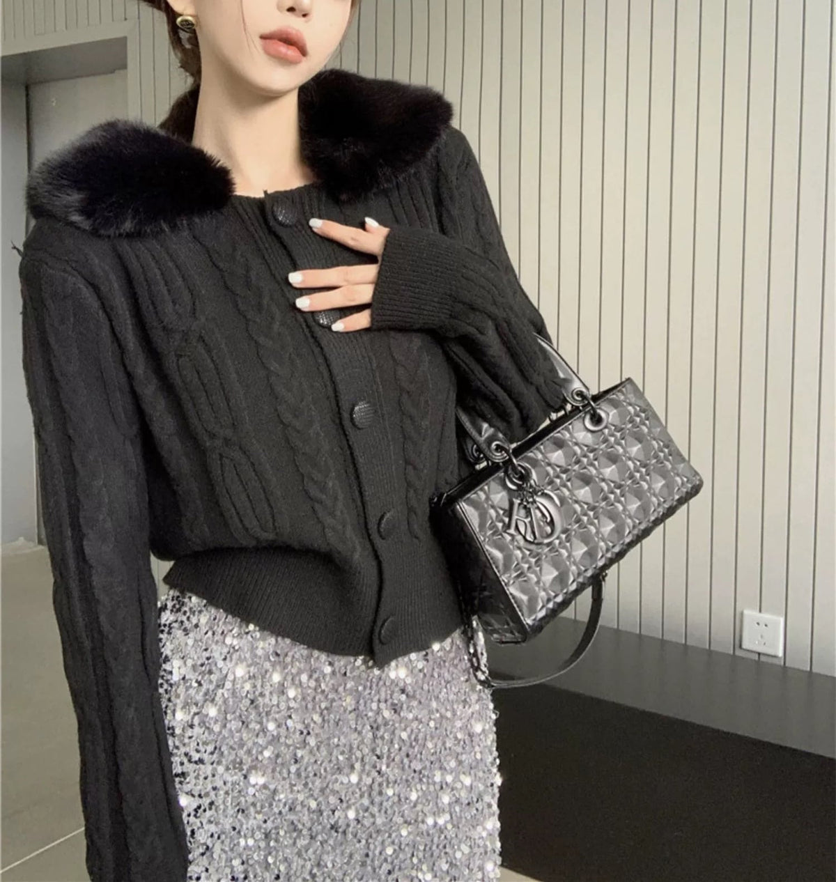 【outer】ファーニットカーデ　M26201