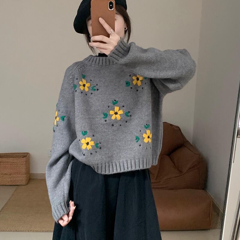 【tops】刺繍ニットセーター　M19120