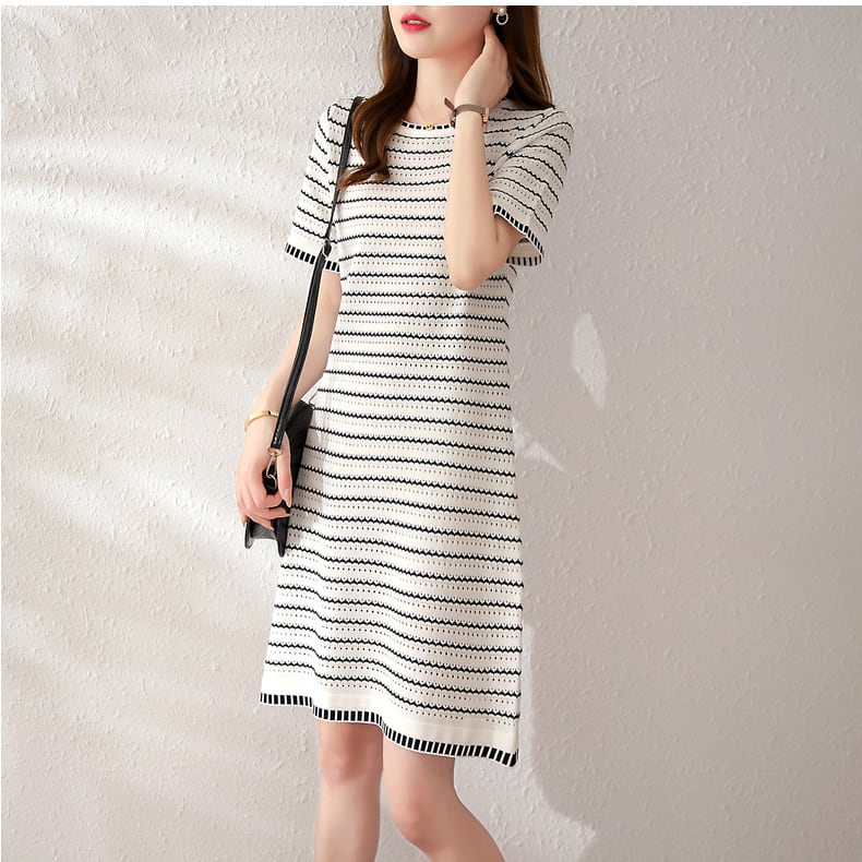 【dress】ストライプ柄ニットAラインワンピース G21126