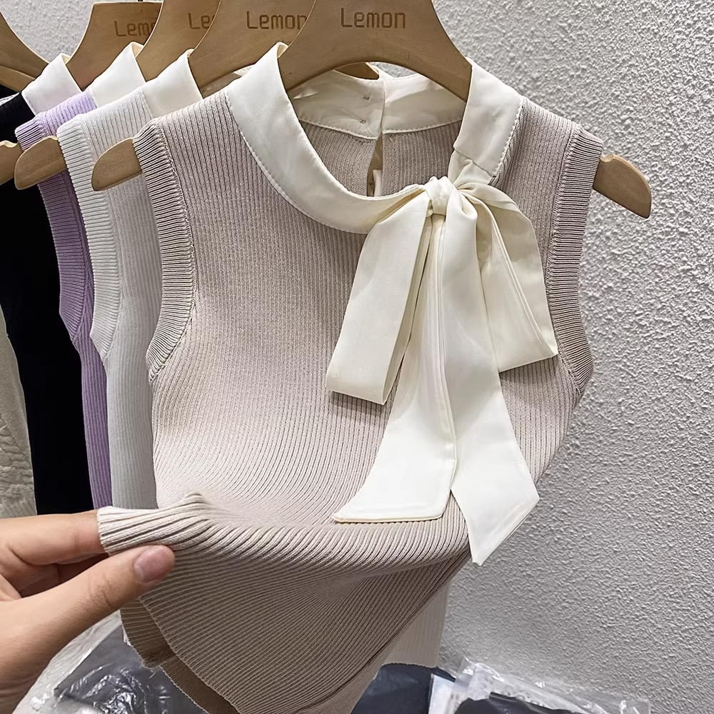 【tops】タイカラーニットタンクトップF7262