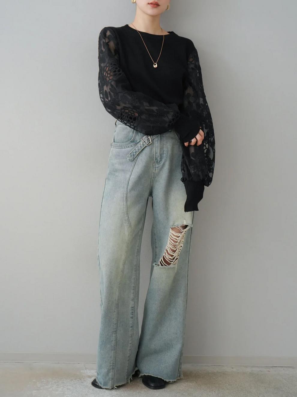【tops】レース切り替えトップス　M29484