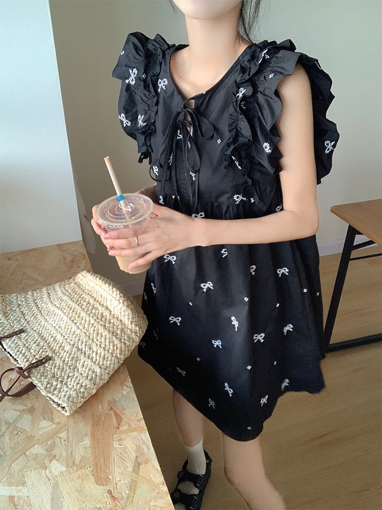 【dress】リボン刺繍ワンピース　M25039
