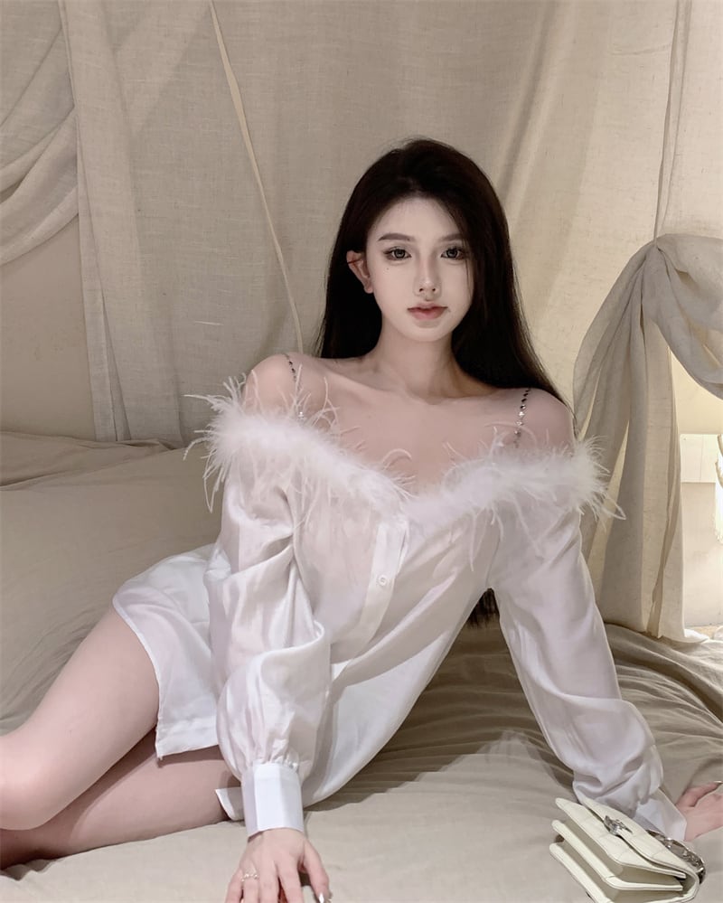 【tops】フェイクファーオフショルダートップス　N2690