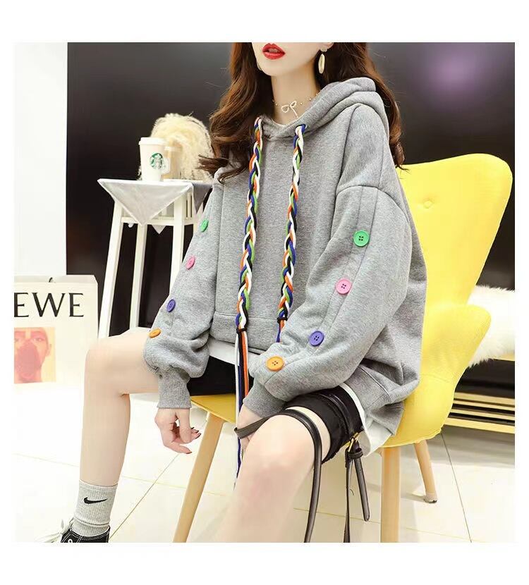 【tops】数量限定秋冬新作配色ラウンドネック長袖厚手3色裏起毛着回し配色パーカーF1335