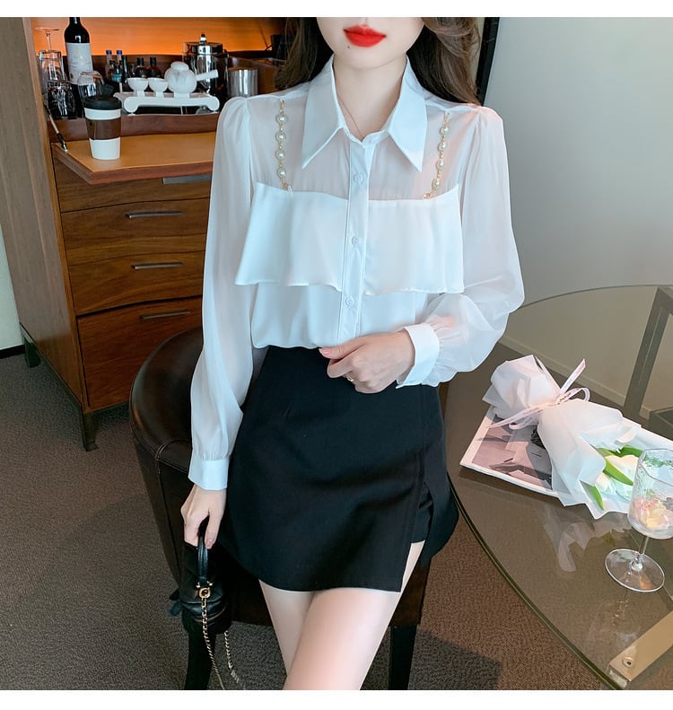 【tops】フリルシャツトップス　M25659