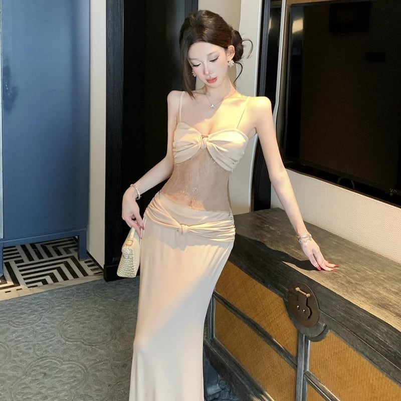 【dress】レースドッキングロングキャミワンピース Q8187