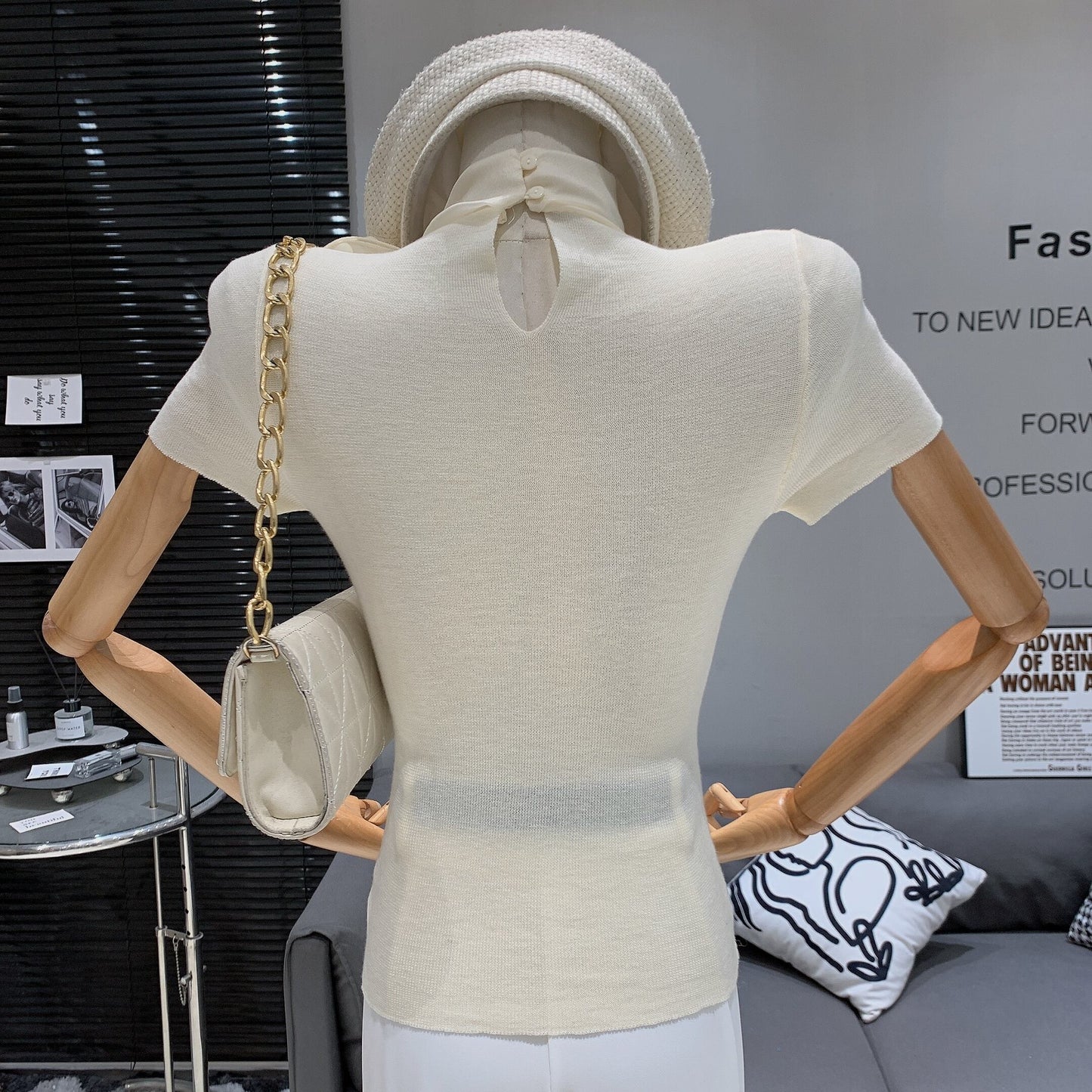 【tops】リボン付きニットTシャツ　M29886