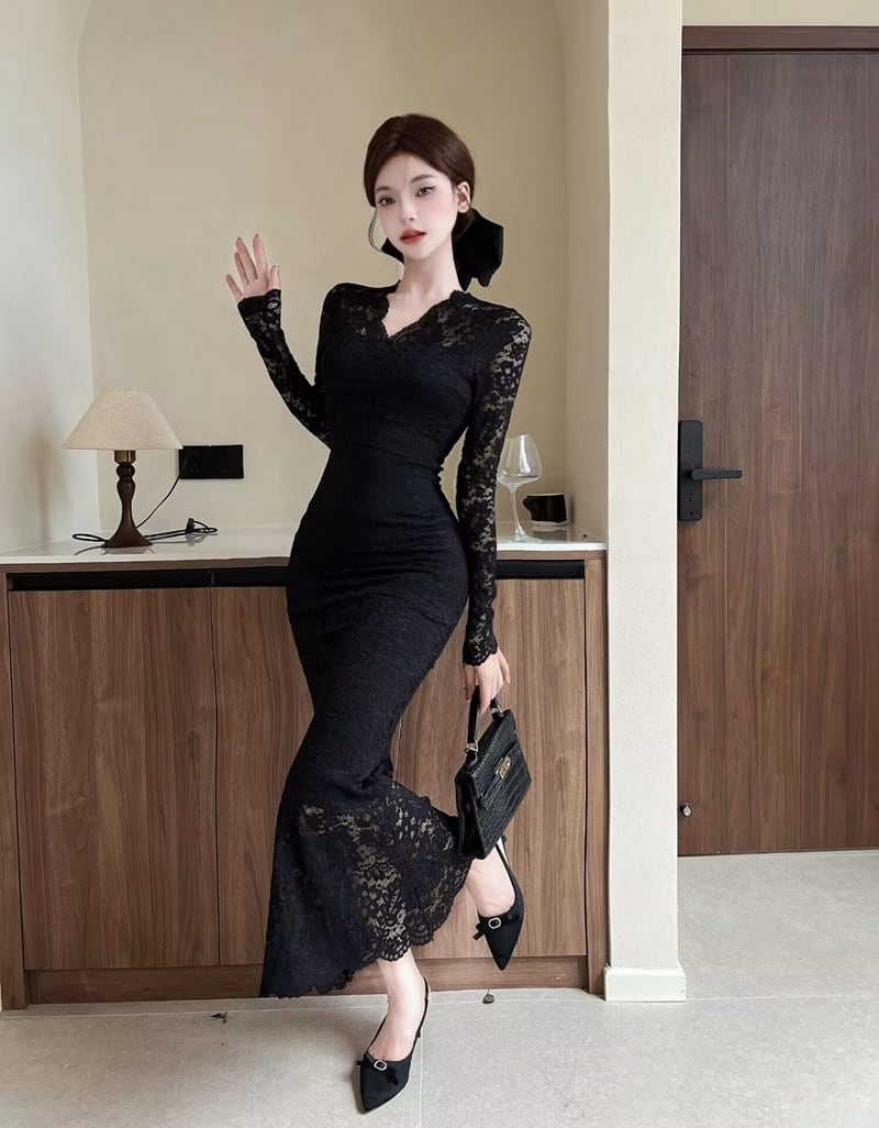 【dress】レースマーメイドワンピース　M28027