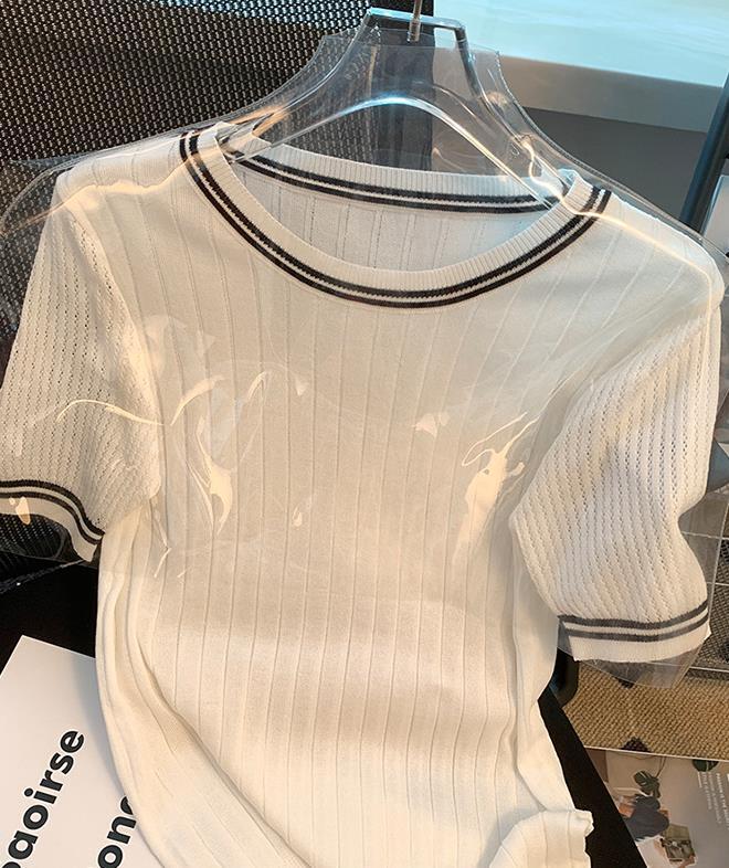 【tops】3色ラウンドネックニットＴシャツF7286