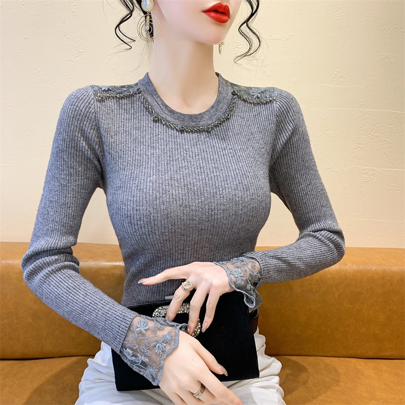 【tops】レース切り替えニットトップス　M27728