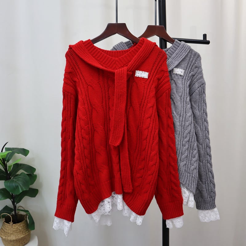 【tops】レース切り替えニットセーター　M27899