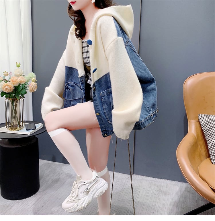 【outer】デニム切り替えニットカーデ　M27046