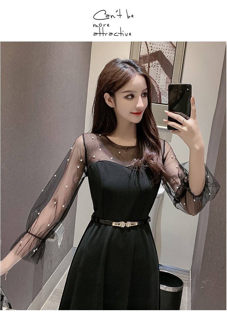 【dress】優しい雰囲気!韓国風気質満点魅力的レトロパフスリーブワンピース G0188