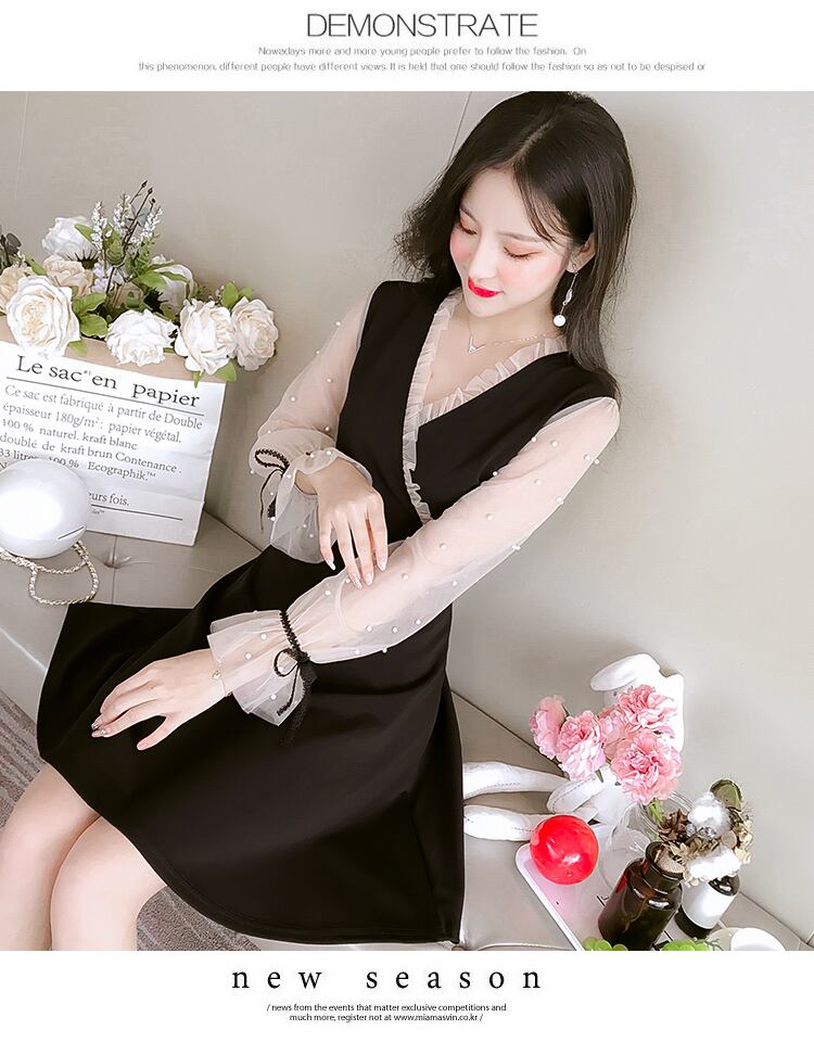 【dress】エレガント気質満点シンプル シフォン秋着痩せワンピース G1729