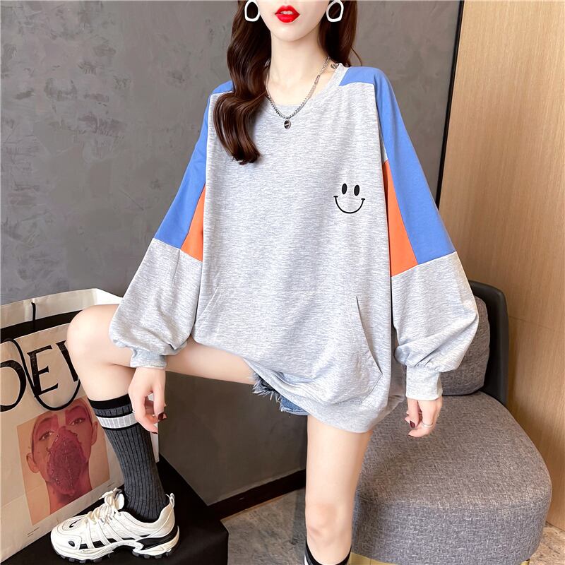 【tops】オシャレ度満点〜ラウンドネック長袖配色英字柄ゆったり着回しパーカーF0677